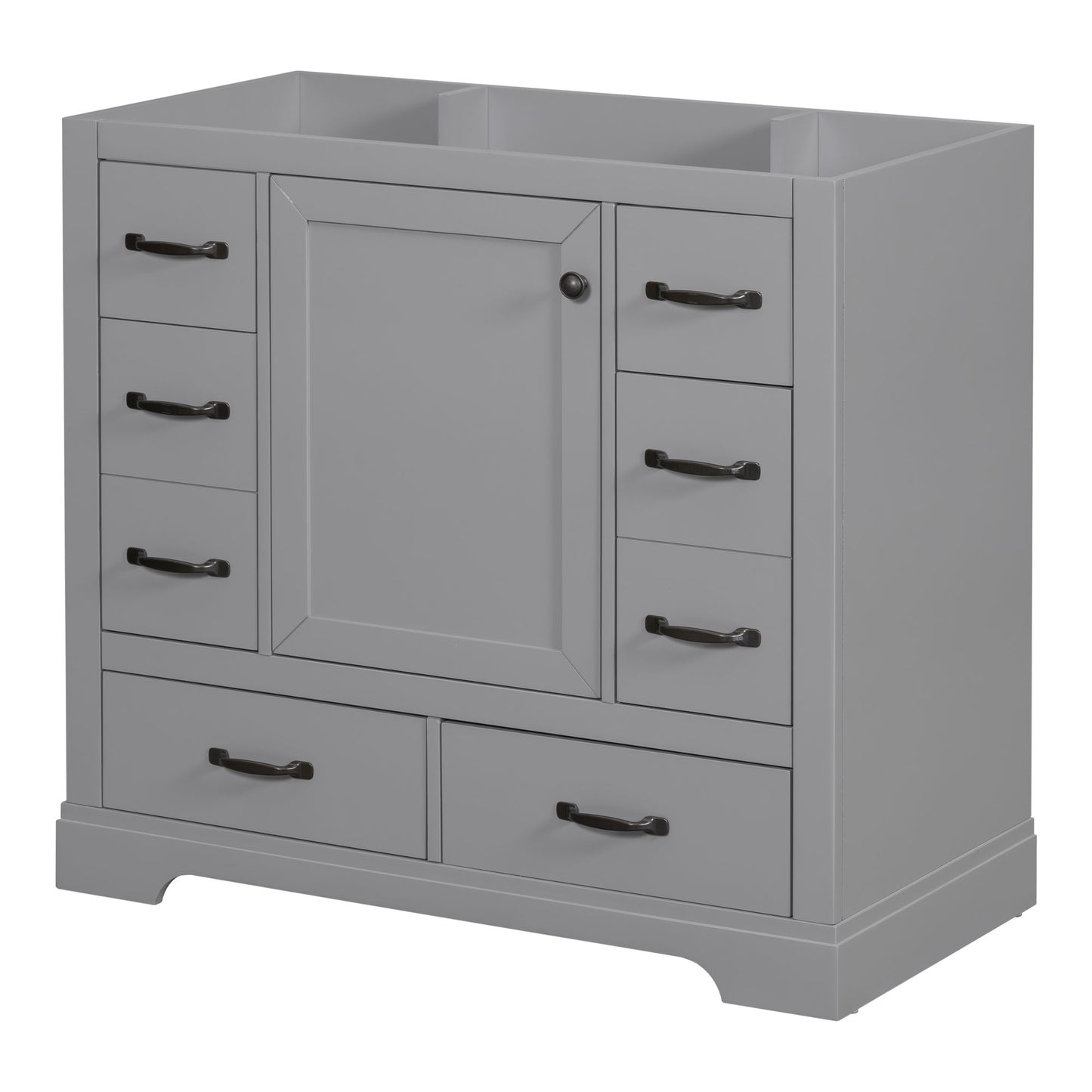 36" Bathroom Vanity Without Sink, Cabinet Base Only, 6 Drawers, Multi Functional Drawer Divider, Adjustable Shelf - Gray