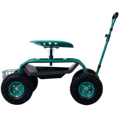 Rolling Garden Scooter Cart Seat With Wheels, 360 Swivel Seat, Tool Tray