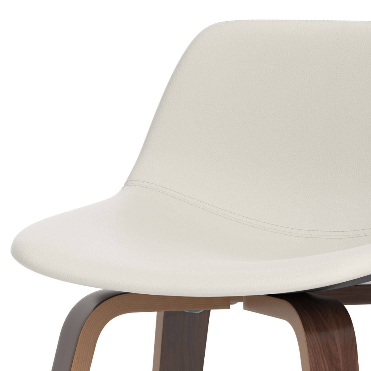 The Randolph Bentwood - Counter / Bar Height Stool (Set of 2) features a smooth, white curved seat and natural wooden legs in a minimalist, stylish design, showcasing the seat’s texture and the wood grain from a side view.