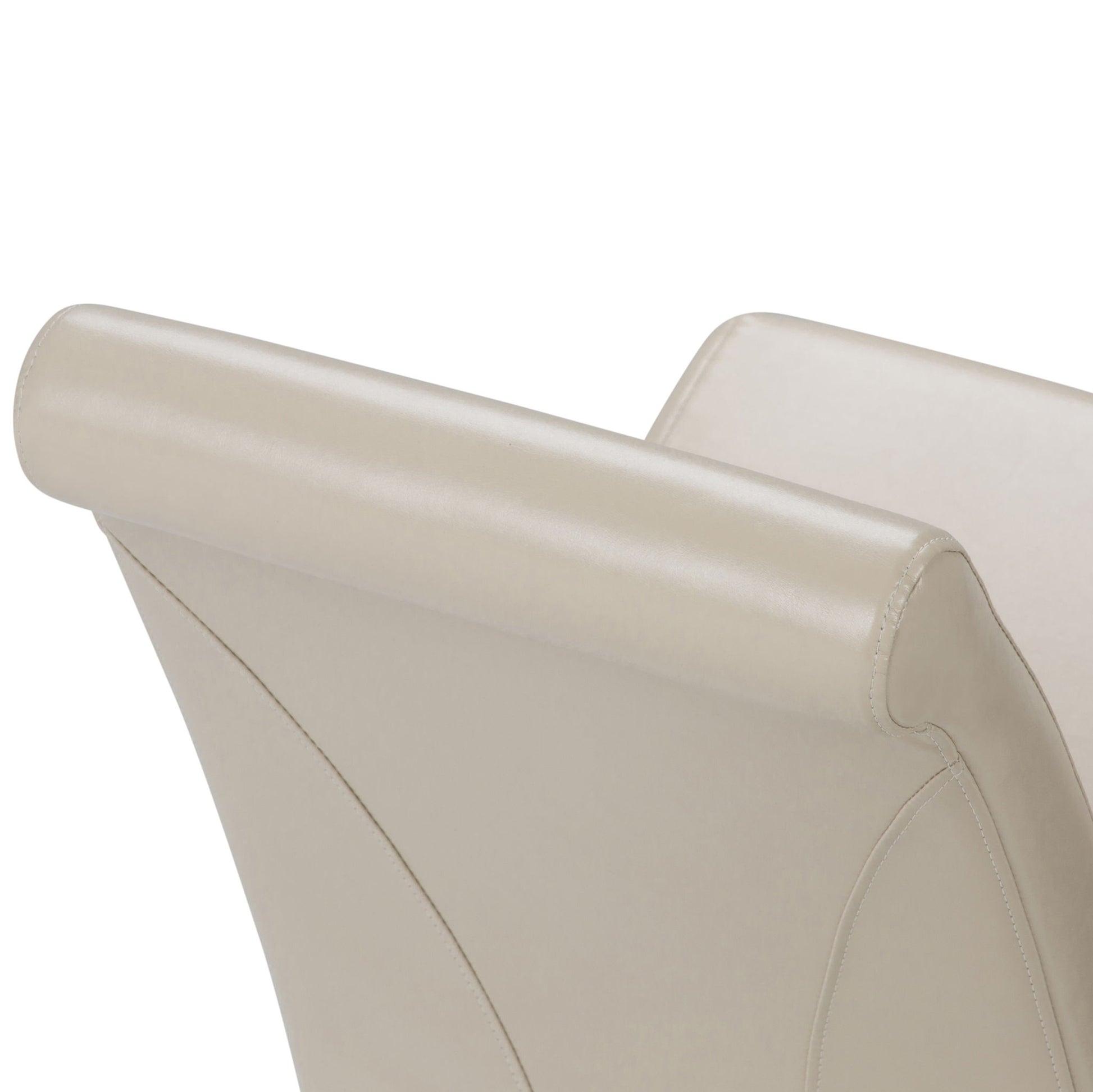 Close-up of the backrest and upper part of the Avalon - Deluxe Parson Dining Chair in light beige leather, highlighting its smooth padded surface and neat stitching details, set against a white background. Set of 2.