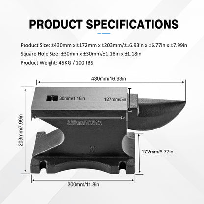 100 Lbs Single Horn Anvil - Black