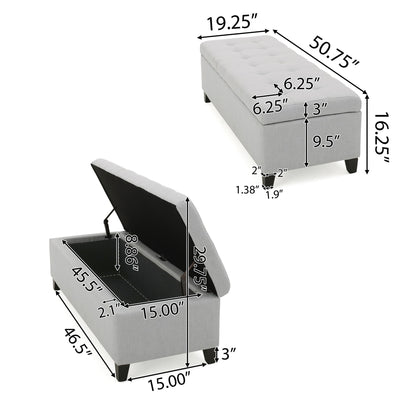 Home Mission - Upholstered Storage Ottoman Bench - Light Gray