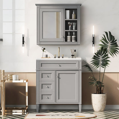 Bathroom Vanity With Medicine Cabinet, Royal Mirror Cabinet, Modern Bathroom Storage Cabinet With 2 Soft Closing Doors And 4 Drawers