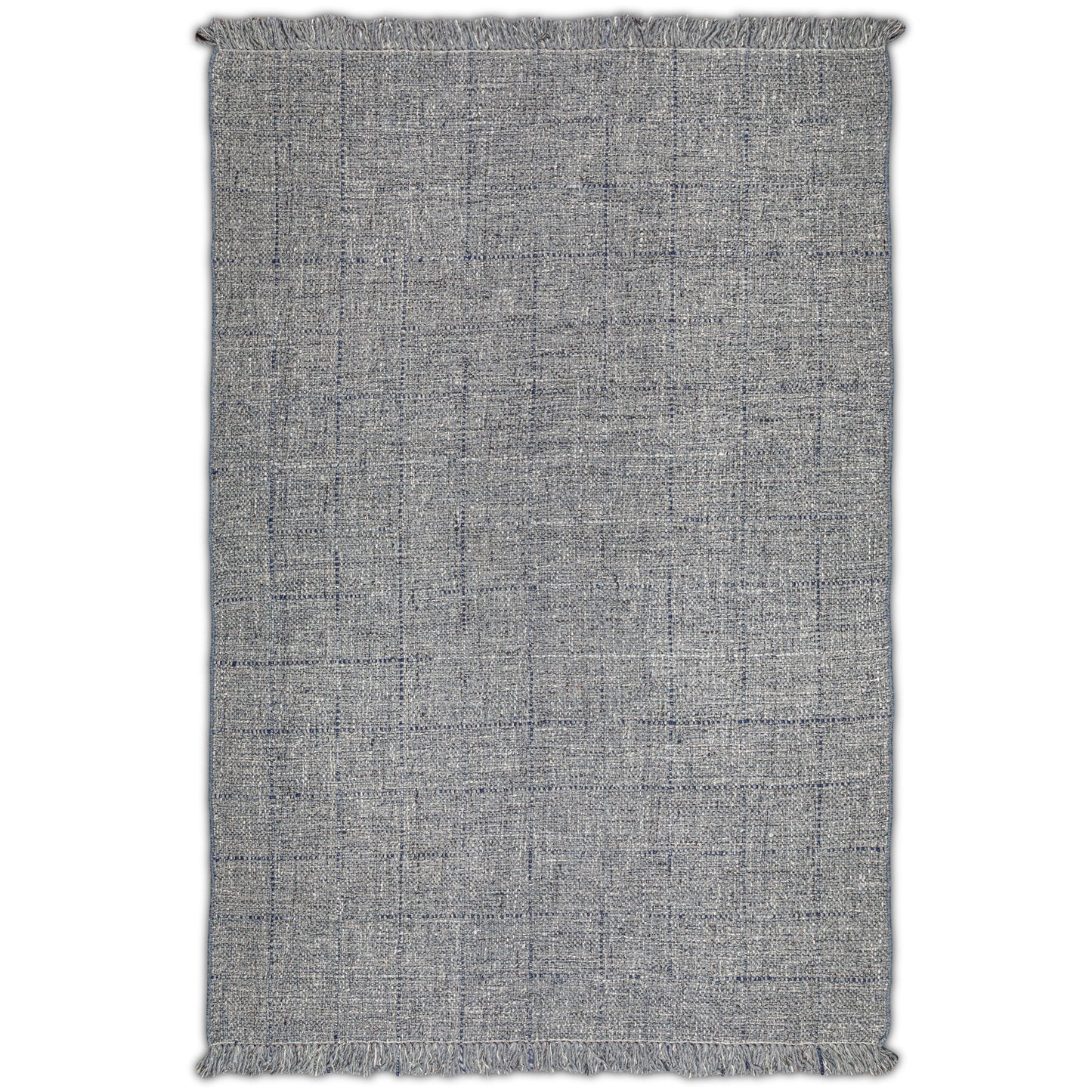 The Tenney - Handcrafted Area Rug is a rectangular gray woven rug featuring a subtle textured pattern and short fringe on the shorter edges, shown on a white background.