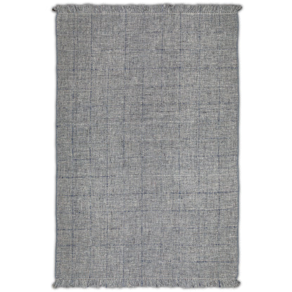 The Tenney - Handcrafted Area Rug is a rectangular gray woven rug featuring a subtle textured pattern and short fringe on the shorter edges, shown on a white background.