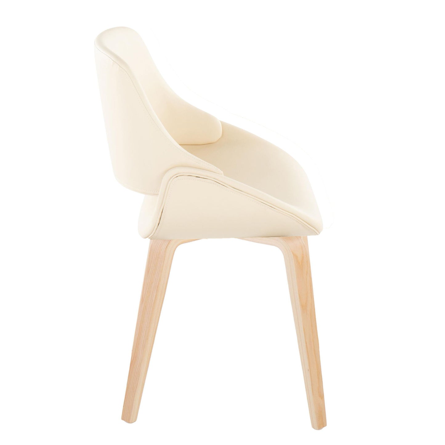 The Fabrico Mid-Century Modern Style Dining Chair (Set of 2) features a smooth cream seat and backrest with light wooden legs, shown in side view against a white background.