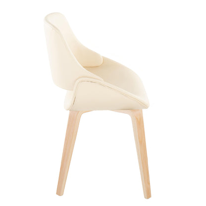 The Fabrico Mid-Century Modern Style Dining Chair (Set of 2) features a smooth cream seat and backrest with light wooden legs, shown in side view against a white background.
