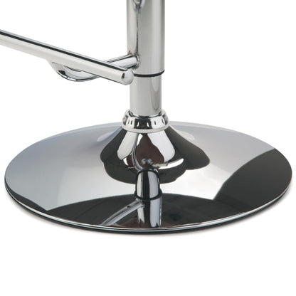 Close-up of the shiny chrome base of the Marana - Multifunctional Handcrafted Bentwood Adjustable Swivel Bar Stool, reflecting its surroundings on the polished metal surface.
