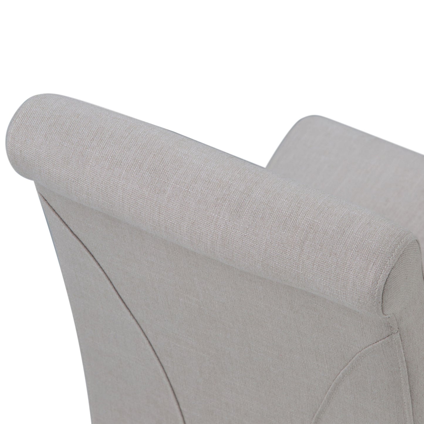 Close-up of the upper backrest and top edge of the Avalon - Deluxe Parson Dining Chair (Set of 2) in light beige, highlighting its smooth upholstered fabric and neat stitching.