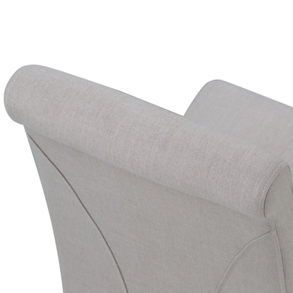 Close-up of the upper backrest and top edge of the Avalon - Deluxe Parson Dining Chair (Set of 2) in light beige, highlighting its smooth upholstered fabric and neat stitching.