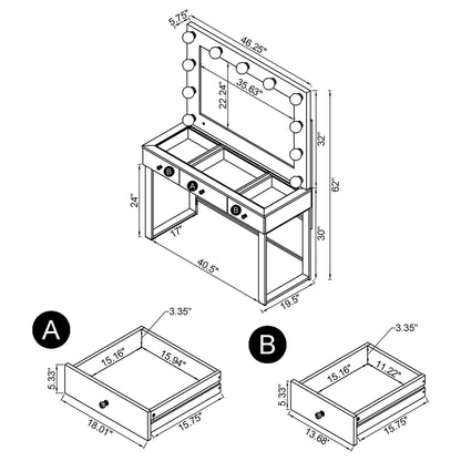 Trevor - 3 Drawer Makeup Vanity Table With Mirror - Chrome