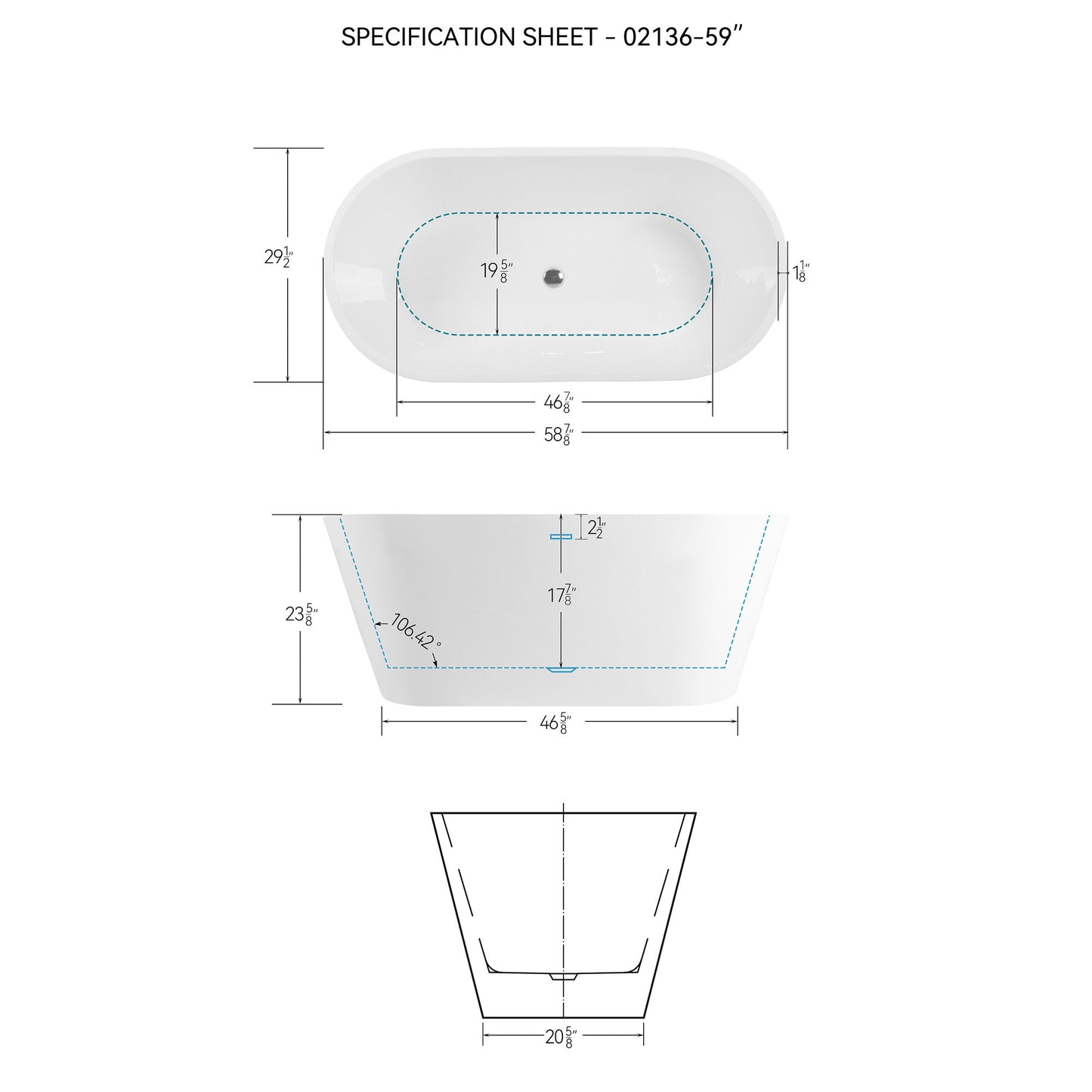 Acrylic Freestanding Soaking Bathtub With Classic Slotted Overflow And Toe-Tap Drain In Chrome, Cupc C Ertified, 02138 - Glossy White