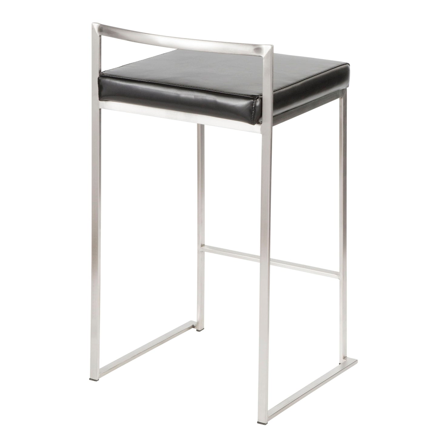 The Fuji Contemporary Counter Stool (Set of 2) features a sleek metal frame, open backrest, and black cushioned seat with clean lines and a minimalist, stackable design for modern spaces.