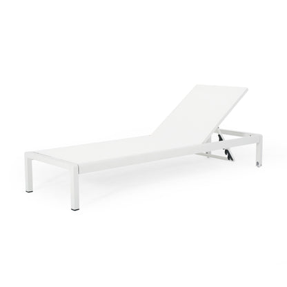 The Outdoor Patio Chaise Lounge With 5 Reclining Positions features a modern white minimalist design with an adjustable backrest and straight legs, shown against a plain white background.