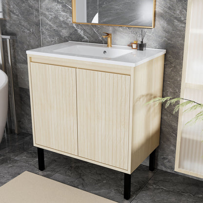 Bathroom Vanity With Ceramic Sink, Floor-Standing Design, Soft-Closing Drawers