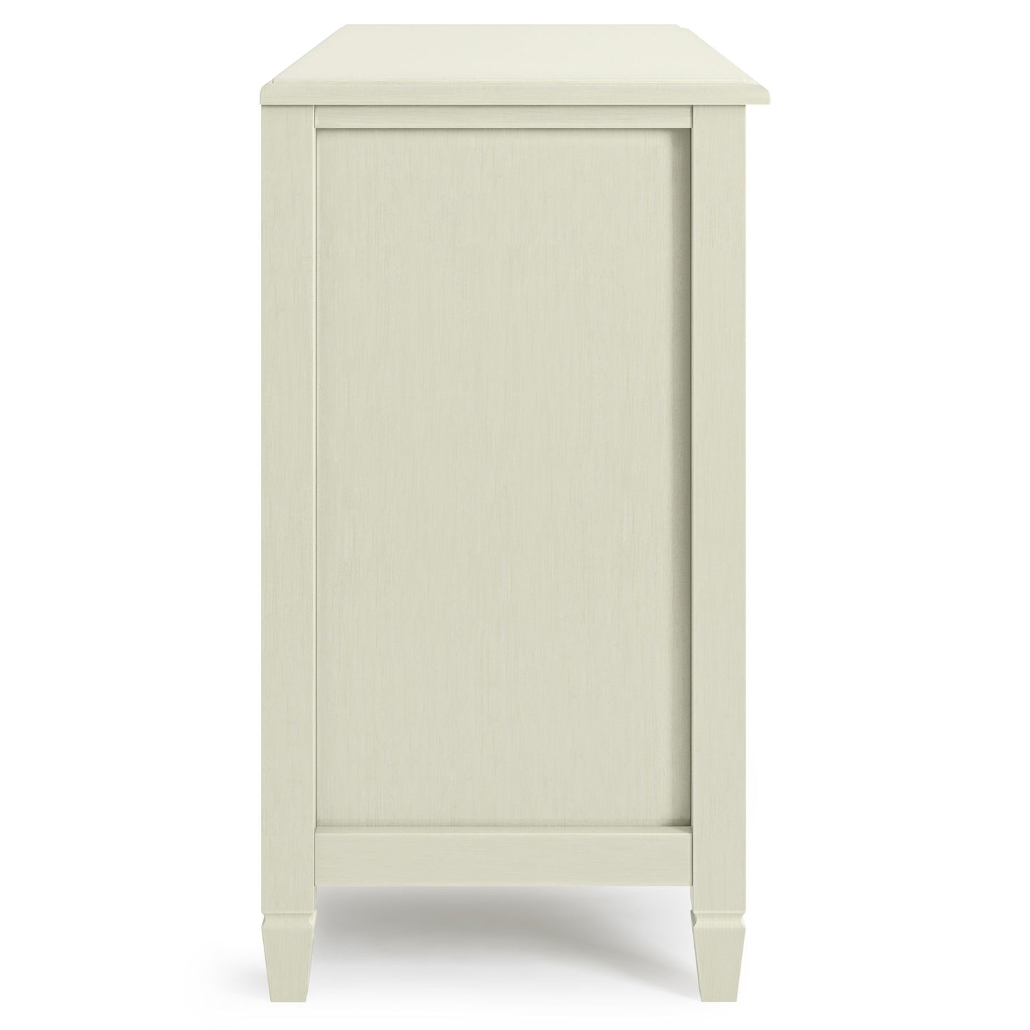 Side view of the Connaught - Handcrafted Low Storage Cabinet in light wood, featuring minimalist design, simple clean lines, four tapered legs, flat panel front, and subtle wood grain texture.