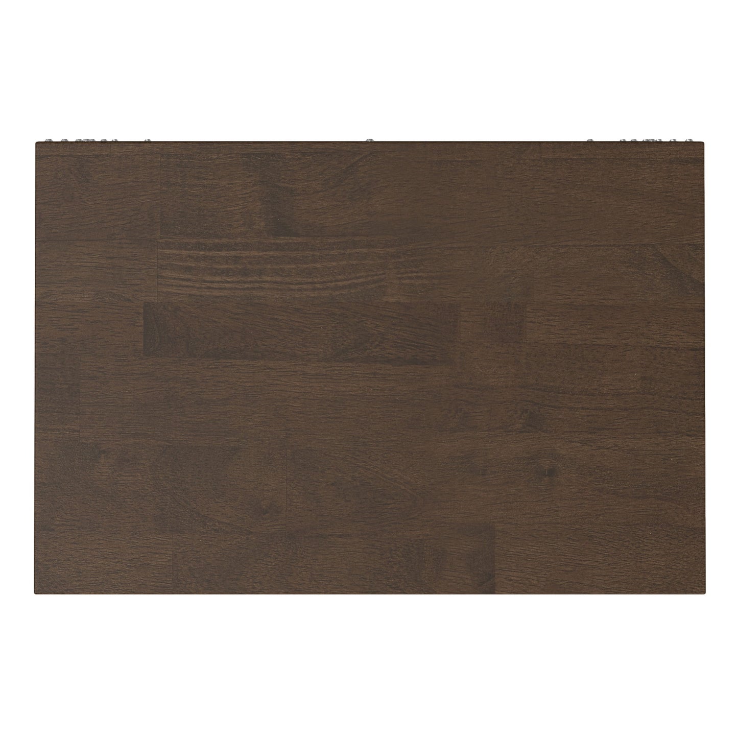 The Harper Handcrafted Bookcase With Storage features a smooth, dark brown finish and visible wood grain patterns, showcased from above against a plain white background.