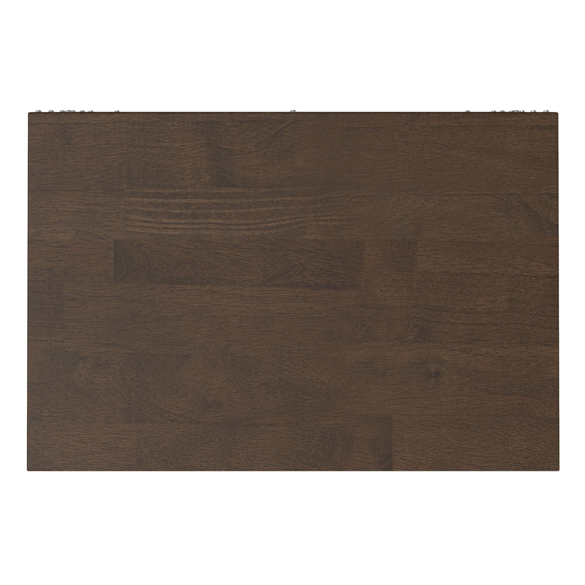 The Harper Handcrafted Bookcase With Storage features a smooth, dark brown finish and visible wood grain patterns, showcased from above against a plain white background.