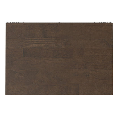 The Harper Handcrafted Bookcase With Storage features a smooth, dark brown finish and visible wood grain patterns, showcased from above against a plain white background.