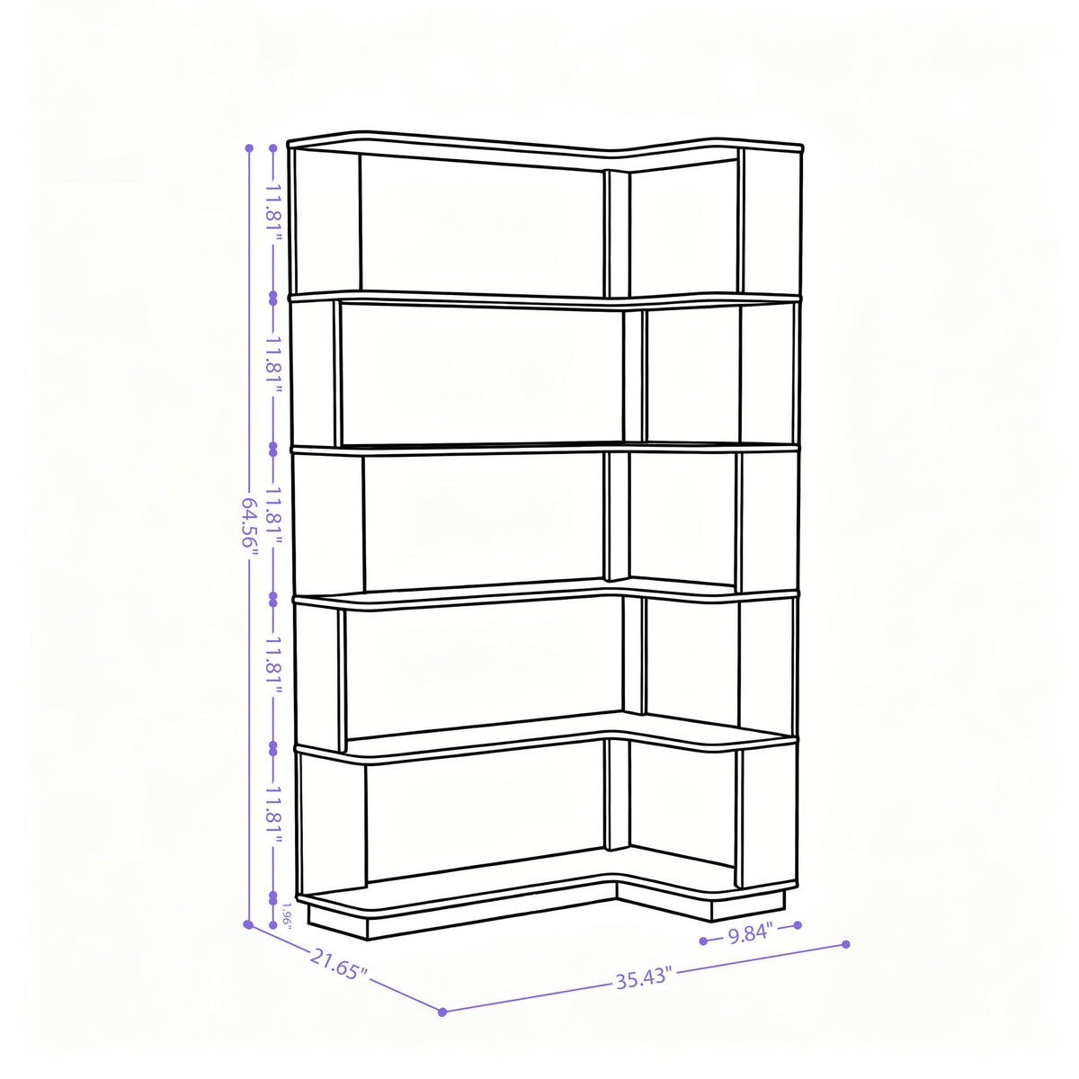 Ox Blood - Red 90Cm L-Shaped Freestanding Corner Bookshelf With Anti Tip Safety, Storage Cabinet For Living Room - Ox Blood Red