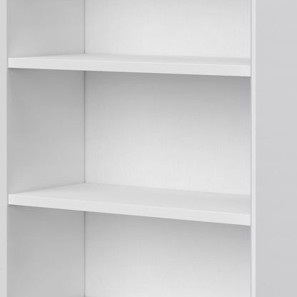 A close-up of the Banting - Mid Century Handcrafted Bookcase, featuring three empty white shelves and a clean, minimalistic design.