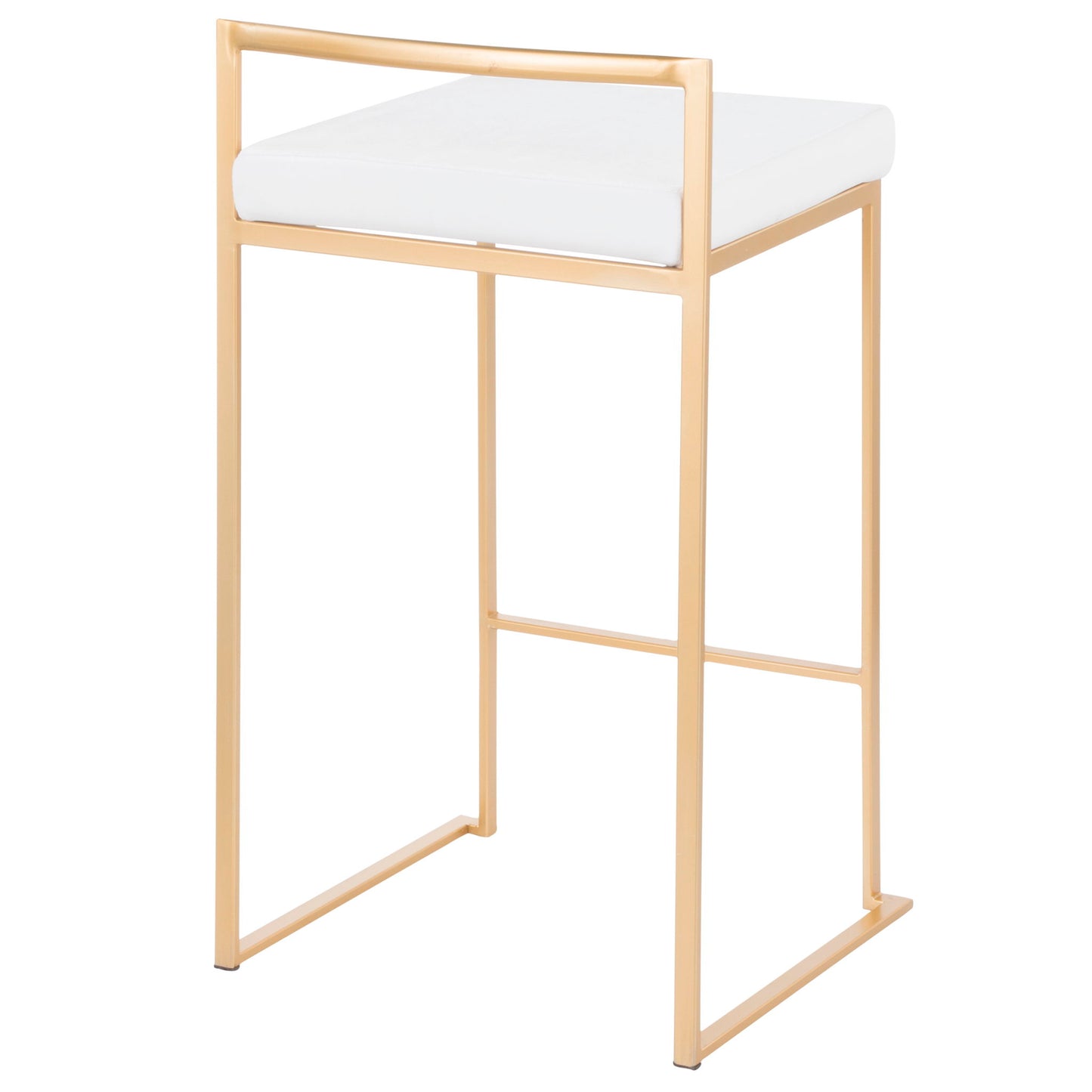 The Fuji Counter Stool (Set of 2) features a contemporary glam design with a gold metal frame, white cushioned seat, and minimalist open-back style.
