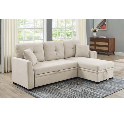 Upholstered Sectional & Pull Out Bed And Chaise Storage - Almond