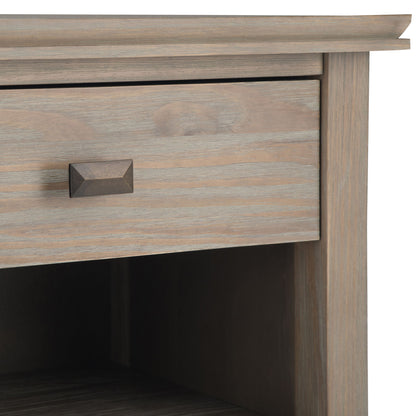 Close-up of the Artisan - Handcrafted Bedside Table with a single drawer, square metal knob, open lower shelf, and light natural wood finish showcasing visible grain patterns.