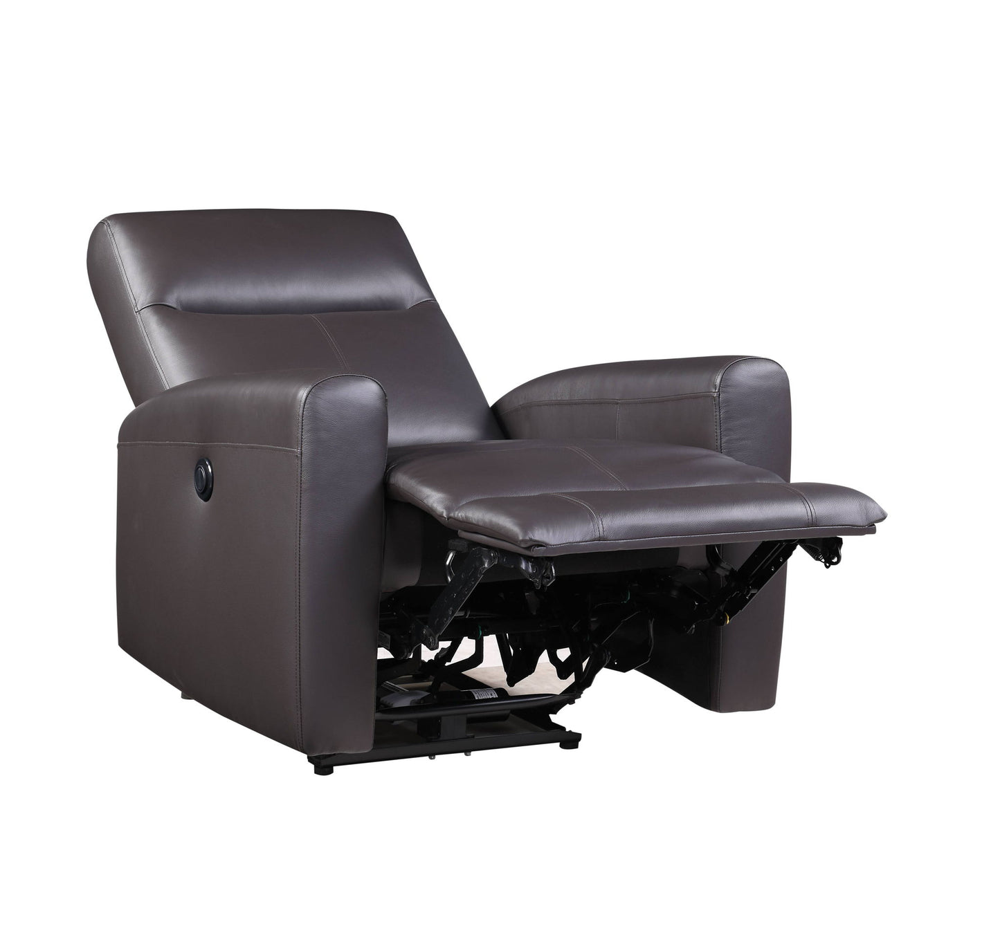 The Blane - Top Grain Leather Match Power Motion Recliner in brown features an extended footrest and is displayed against a plain white background.