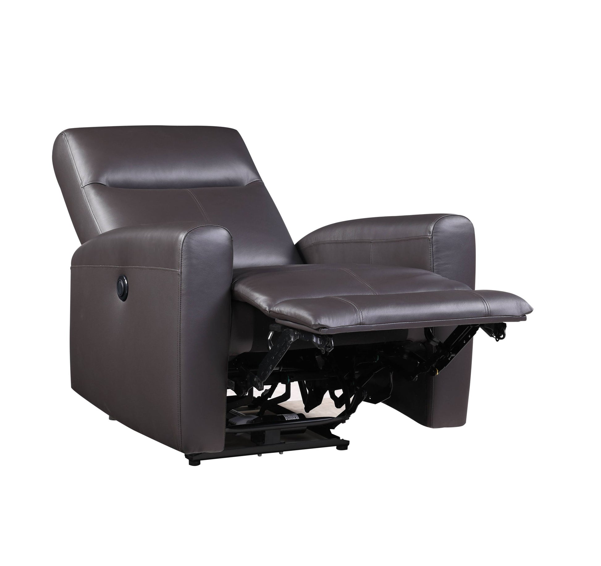 The Blane - Top Grain Leather Match Power Motion Recliner in brown features an extended footrest and is displayed against a plain white background.