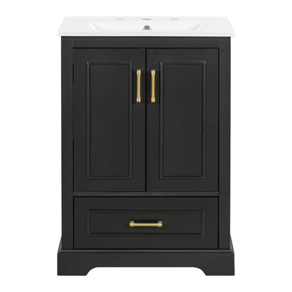 Bathroom Vanity With Sink, 1 Divided Drawer And 2 Soft Close Doors With Double Shelf