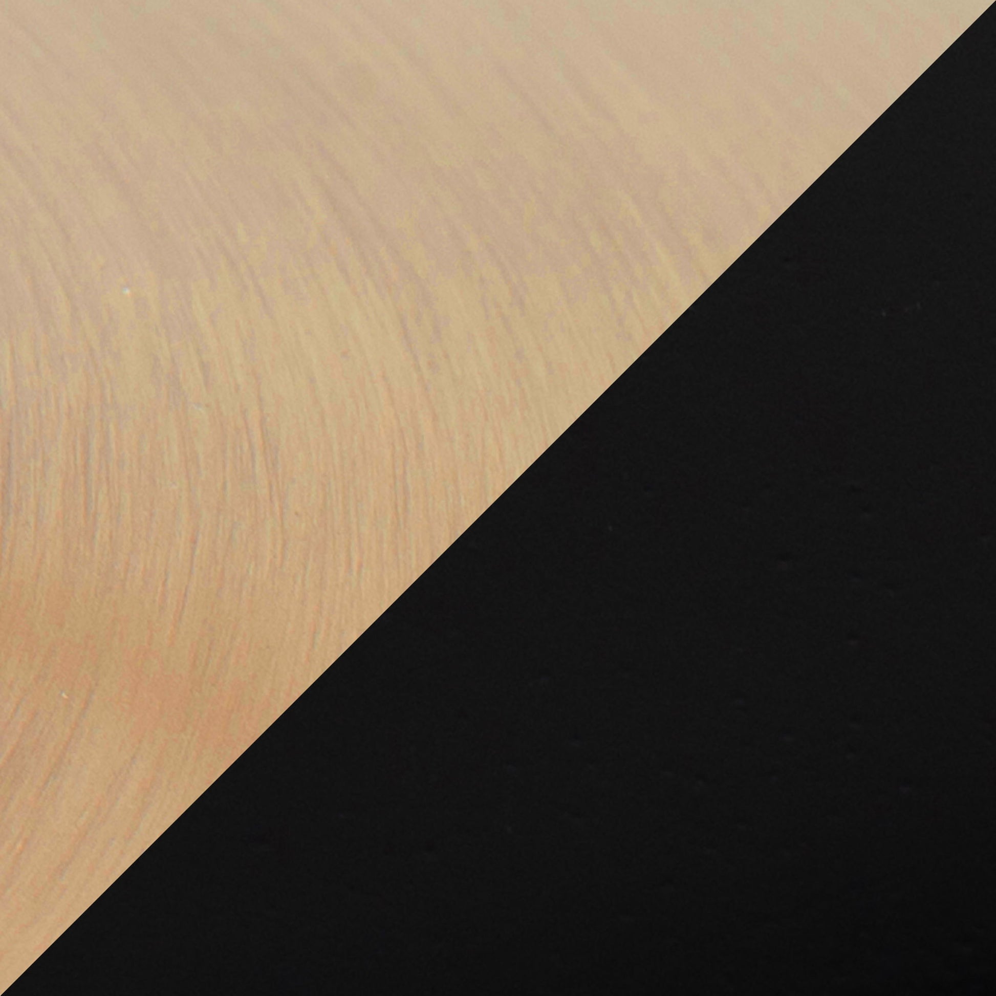 A diagonal split image: the upper left features Pebble - Contemporary & Glam Adjustable Dining / Bar Table’s textured light tan surface, while the bottom right is solid black, creating a striking contrast.