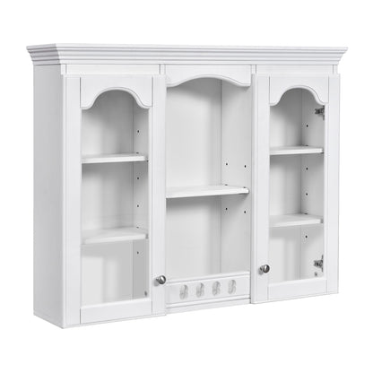 Wall-Mounted Medicine Cabinet With 2 Glass Doors, Adjustable Shelves - White