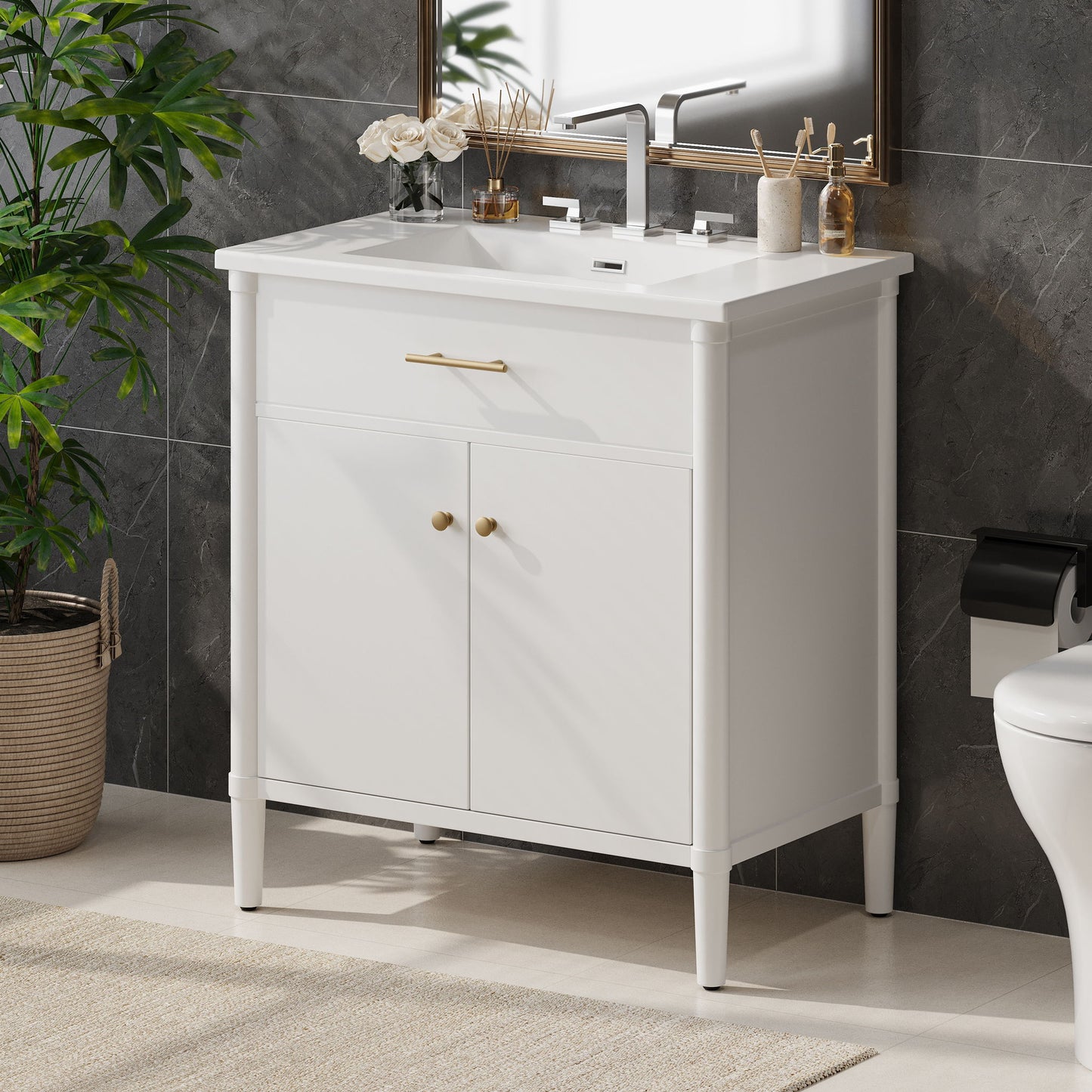 Bathroom Vanity With Sink, Soft Close Doors And Adjustable Shelf