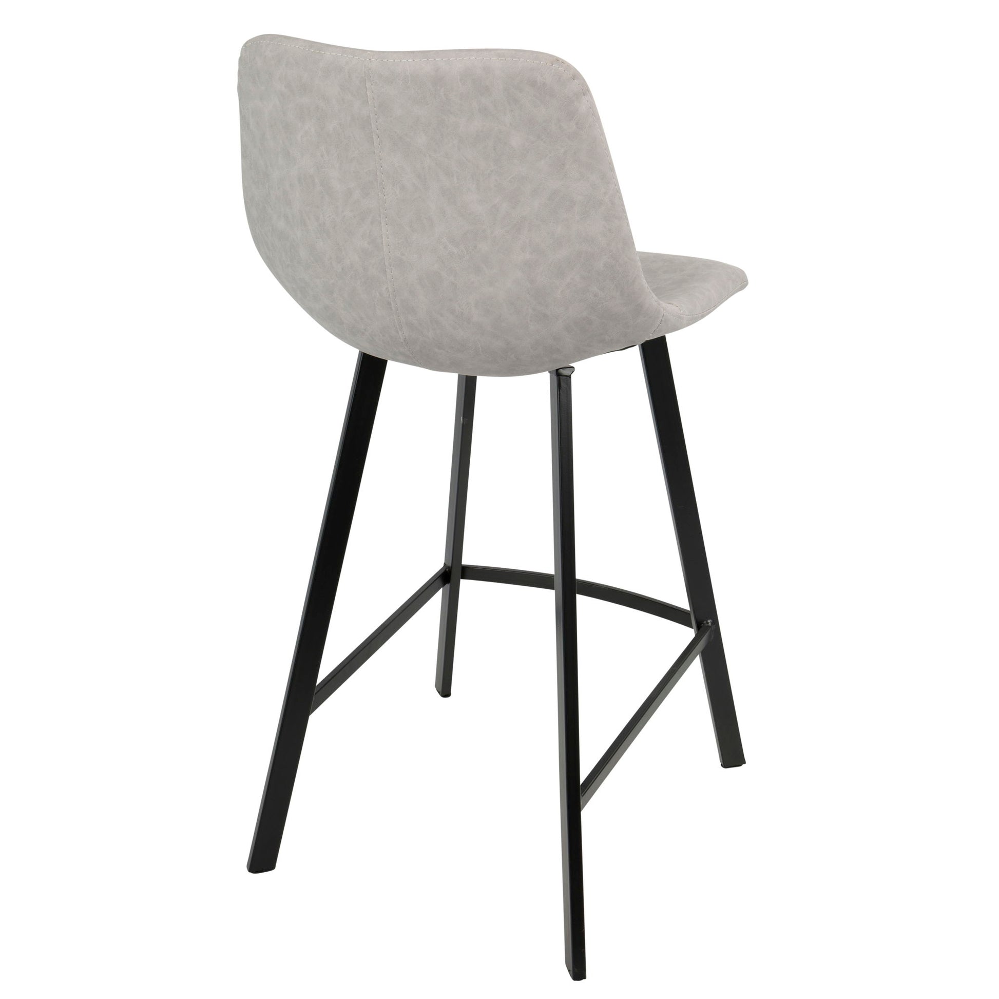The Outlaw - Industrial Counter Stool (Set of 2) features a modern design with light gray cushioned seat and backrest, supported by four black metal legs joined by crossbars, shown here from a rear side angle.