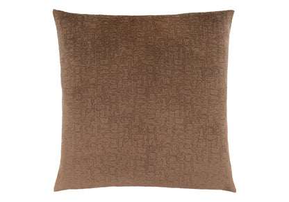 Modern square decorative throw pillow with insert included, shown in brown with a subtle textured pattern against a white background. This hypoallergenic cushion appears soft and plush with a slightly glossy finish.