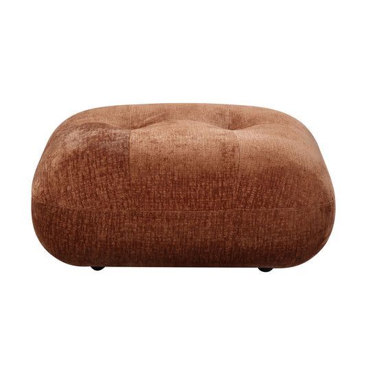 The Carrick Sandwich Mesh Ottoman in rustic brown features a large, square design with a soft, tufted top and rounded edges, shown against a plain white background.