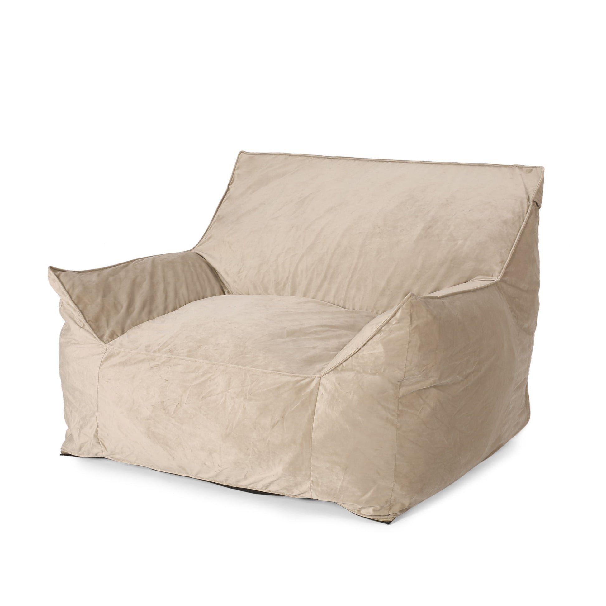 The Allea Bean Bag Chair With Armrests features a wide seat, low backrest, and soft beige fabric for relaxed, comfortable seating in any casual space.