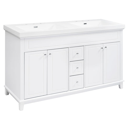 Bathroom Vanity With Double Sinks, 3 Drawers & 4 Doors, Soft Close, All Open Back Design - White