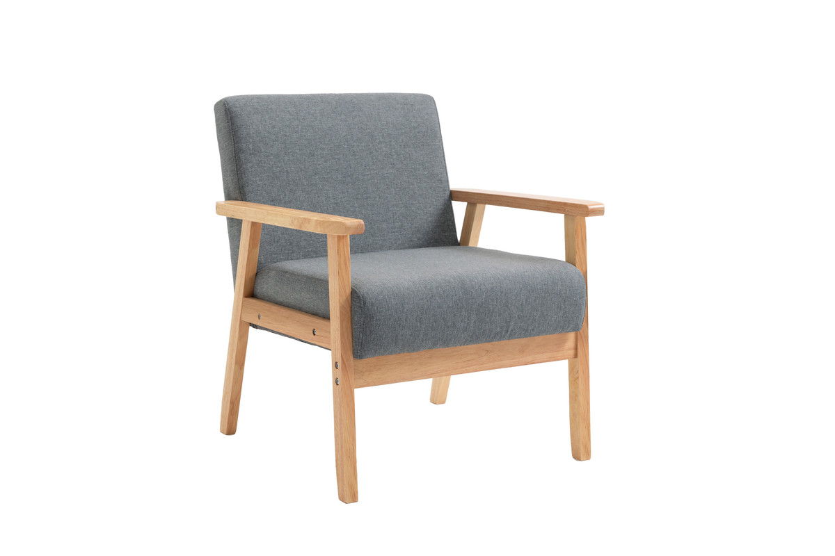 The Bahamas Loveseat and 2 Chair Living Room Set (Set of 3) features a light wood frame and legs, with gray fabric-upholstered cushioned seats and backrests for comfortable, stylish seating.