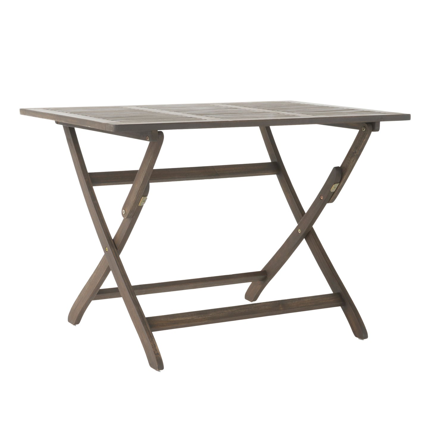 The Blissique Outdoor Foldable Wood Dining Table features a rectangular slat design top with crossed legs, offering a simple and functional style perfect for outdoor use.