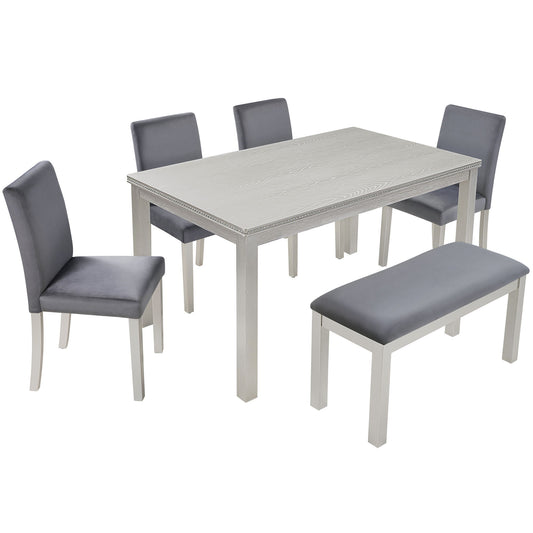 Dining Table Set, Table With A Rectangular Table And Upholstered Chairs