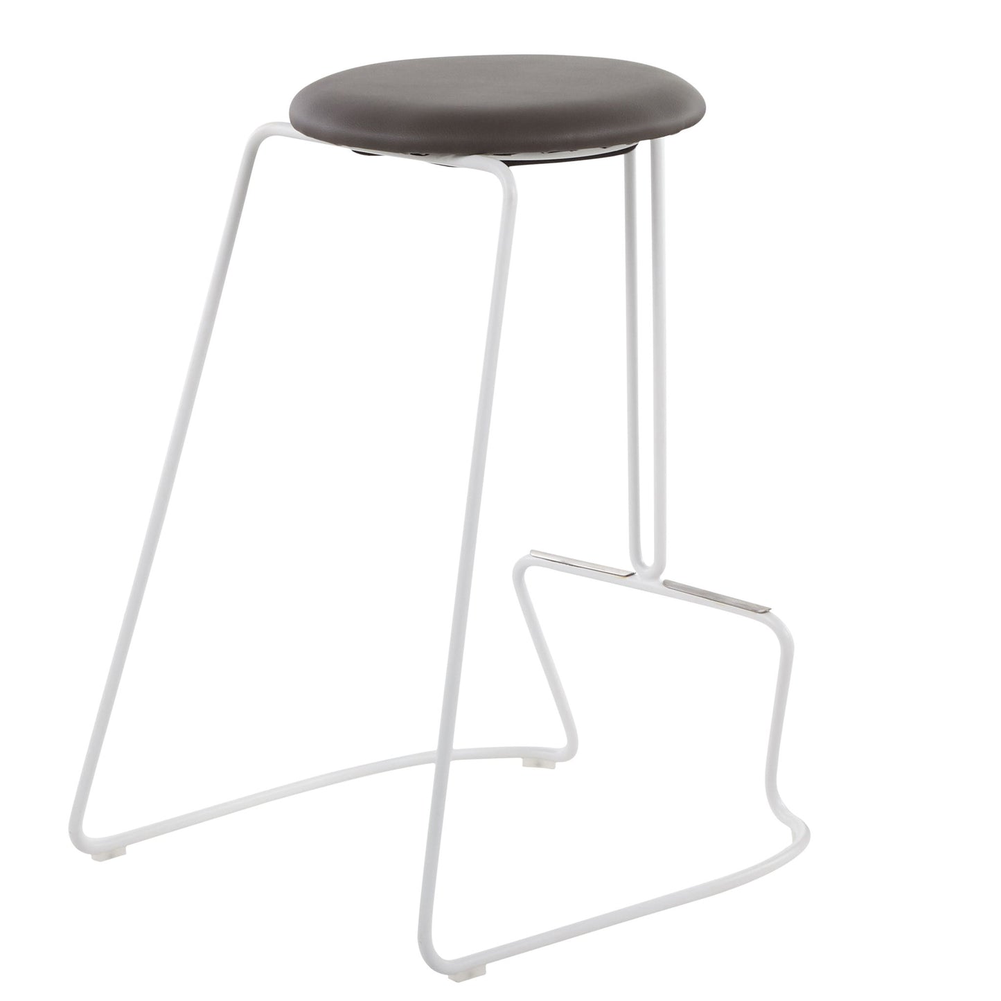 The Finn - Contemporary Counter Stool (Set of 2) features a round dark cushioned seat, minimalist white metal frame, and an integrated footrest for stylish comfort.