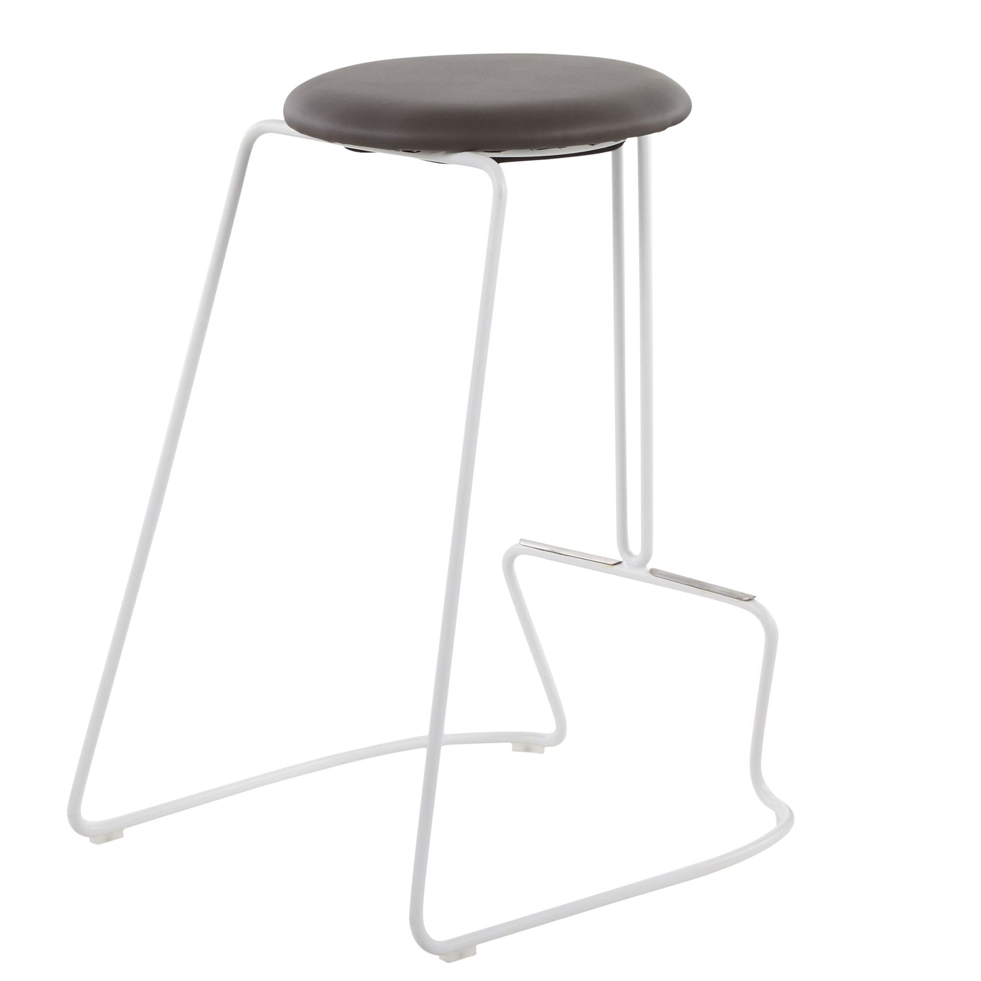 The Finn - Contemporary Counter Stool (Set of 2) features a round dark cushioned seat, minimalist white metal frame, and an integrated footrest for stylish comfort.