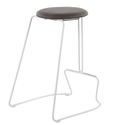 The Finn - Contemporary Counter Stool (Set of 2) features a round dark cushioned seat, minimalist white metal frame, and an integrated footrest for stylish comfort.