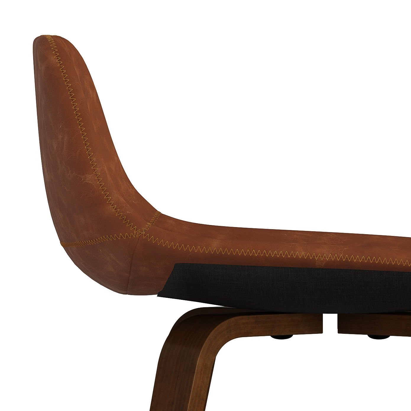 Side view of the Randolph Bentwood Counter / Bar Height Stool (Set of 2) featuring a brown leather seat with visible stitching, black cushion, and wooden legs against a white background.