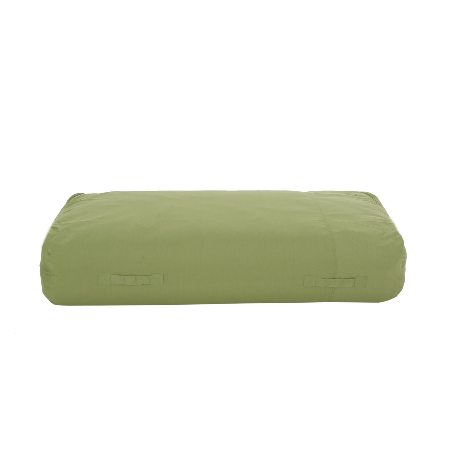 The Kasper - Water Resistant Lounger Bean Bag is a rectangular olive green floor cushion or ottoman with stitched side handles, shown against a plain white background.