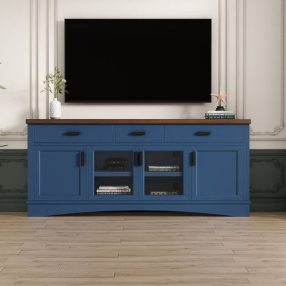 TV Console Stand, Glass Doors & Storage Drawers, Adjustable Shelves