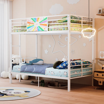 Bunk Bed, Convertible To 2 Separate Twin Size Beds & Full Length Guardrail & Ladder, No Box Spring Needed - White