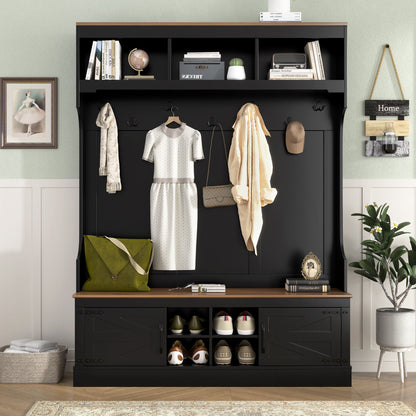 Farmhouse Hall Tree With Bench And Shoe Storage